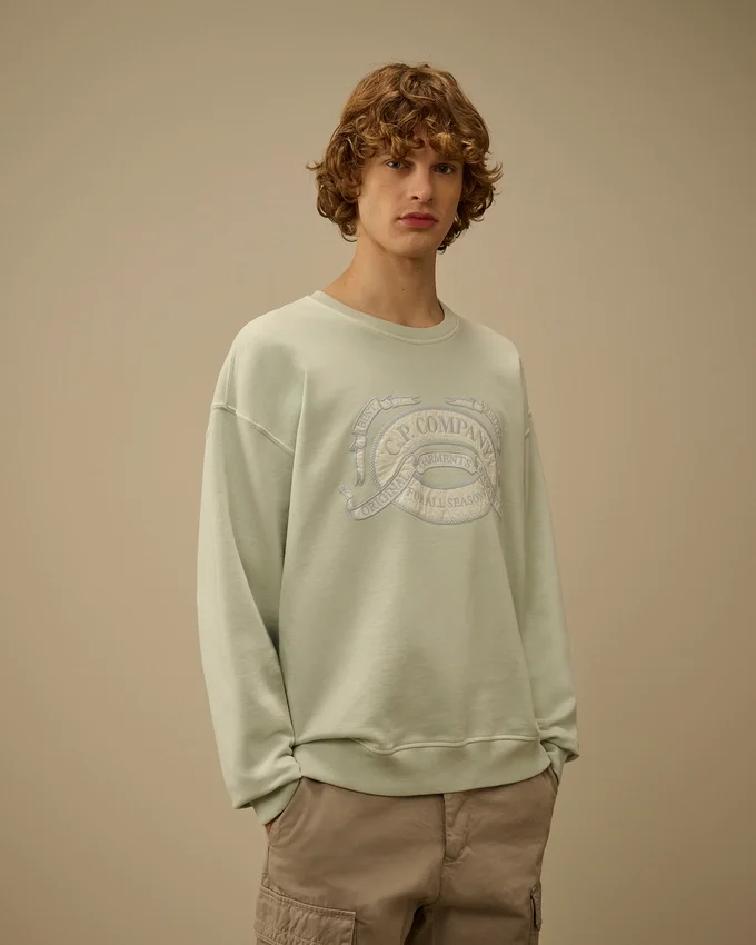 Diagonal Fleece Boxy Logo-Sweatshirt med rund hals