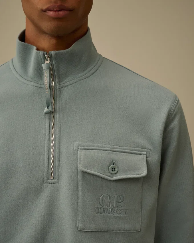 Diagonal Raised Fleece-Sweatshirt med halv dragkedja