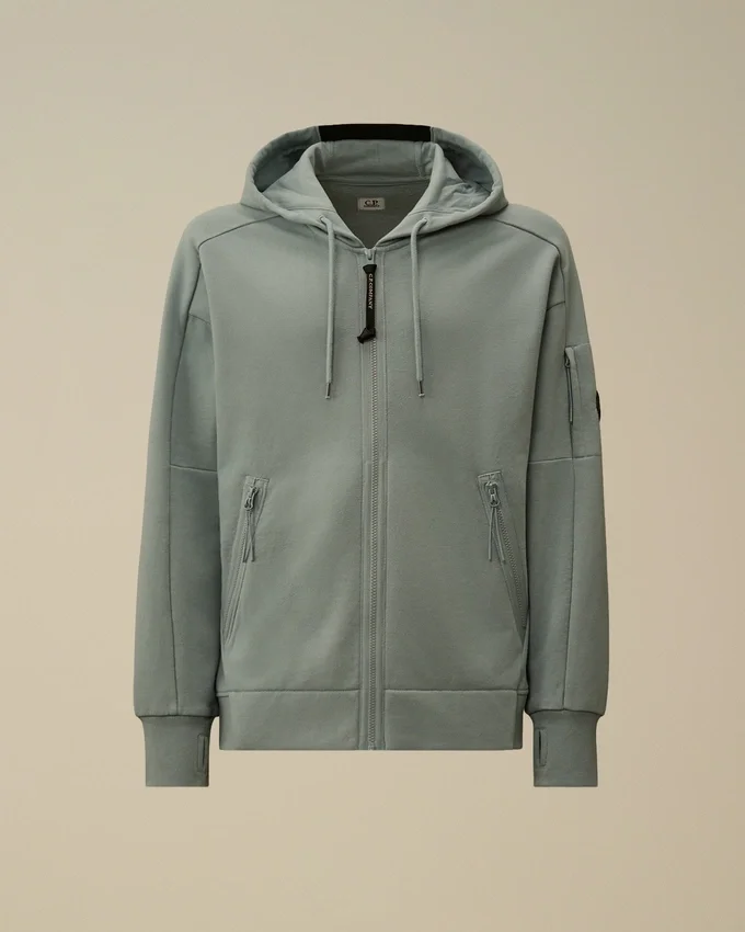 Diagonal Raised Fleece Zip Hooded Lens Sweatshirt