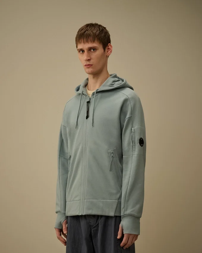 Diagonal Raised Fleece Zip Hooded Lens Sweatshirt