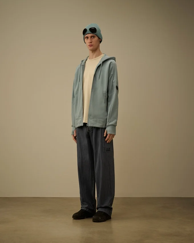 Diagonal Raised Fleece Zip Hooded Lens Sweatshirt