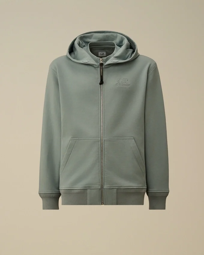 Diagonal upphöjd fleece-Sweatshirt med huva och dragkedja