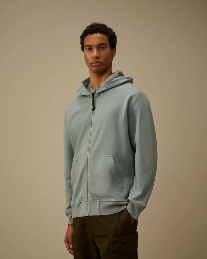 Diagonal upphöjd fleece-Sweatshirt med huva och dragkedja