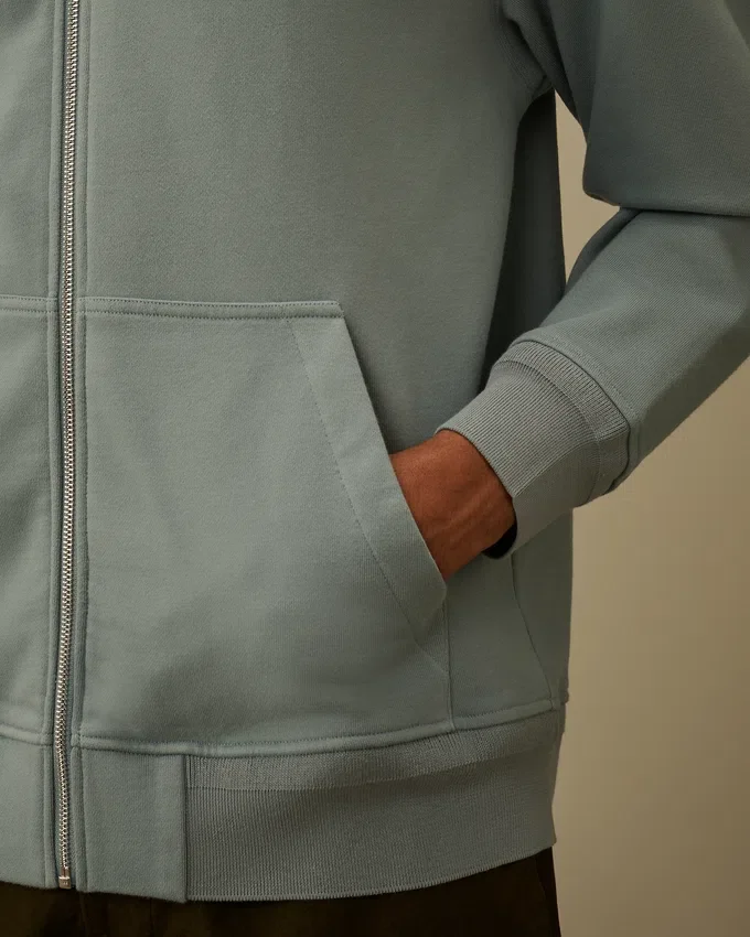 Diagonal upphöjd fleece-Sweatshirt med huva och dragkedja