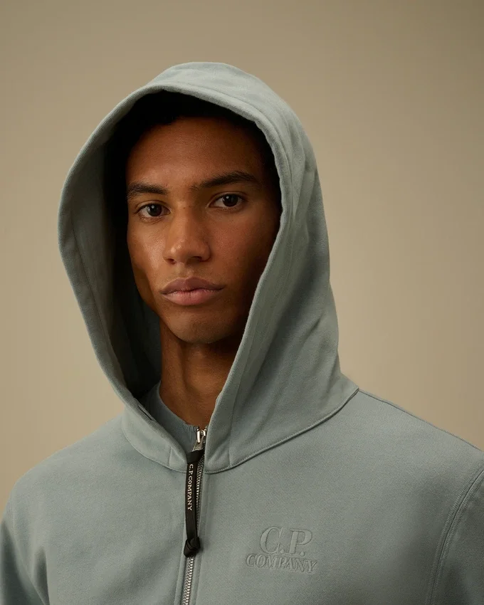 Diagonal upphöjd fleece-Sweatshirt med huva och dragkedja