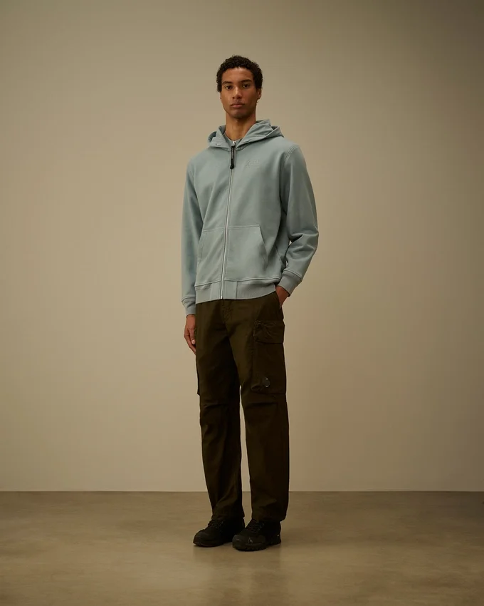 Diagonal upphöjd fleece-Sweatshirt med huva och dragkedja