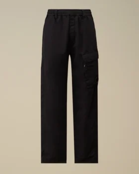 Elastiska cargo-byxor i bomull/linne med linsdetaljer