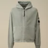Huvsweatshirt i bomullsdiagonalfleece med dragkedja
