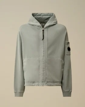Huvsweatshirt i bomullsdiagonalfleece med dragkedja