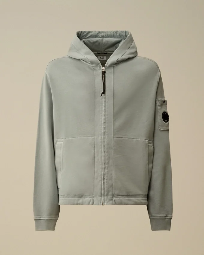 Huvsweatshirt i bomullsdiagonalfleece med dragkedja