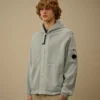 Huvsweatshirt i bomullsdiagonalfleece med dragkedja