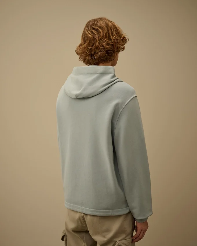 Huvsweatshirt i bomullsdiagonalfleece med dragkedja
