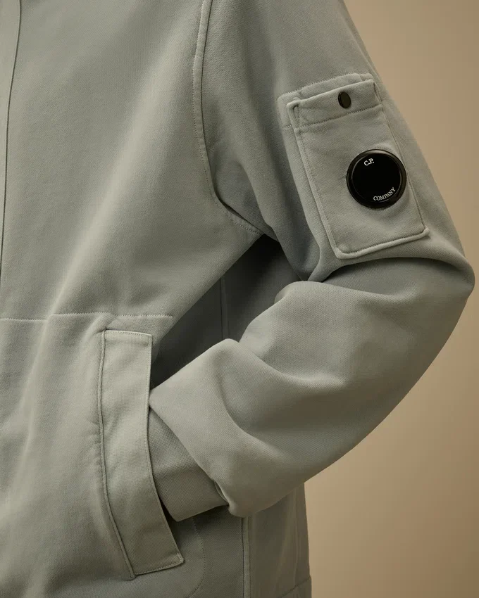 Huvsweatshirt i bomullsdiagonalfleece med dragkedja