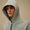 Huvsweatshirt i bomullsdiagonalfleece med dragkedja