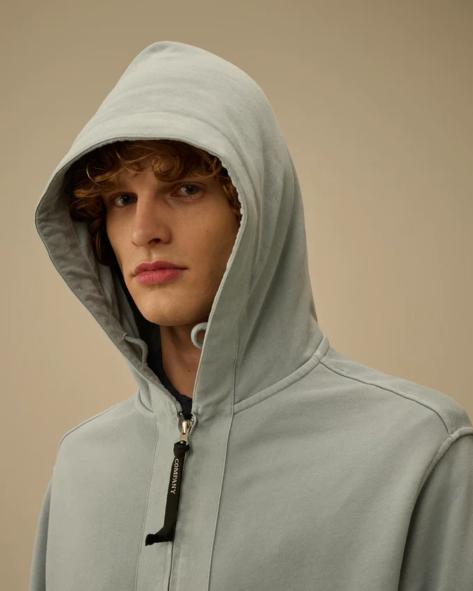 Huvsweatshirt i bomullsdiagonalfleece med dragkedja