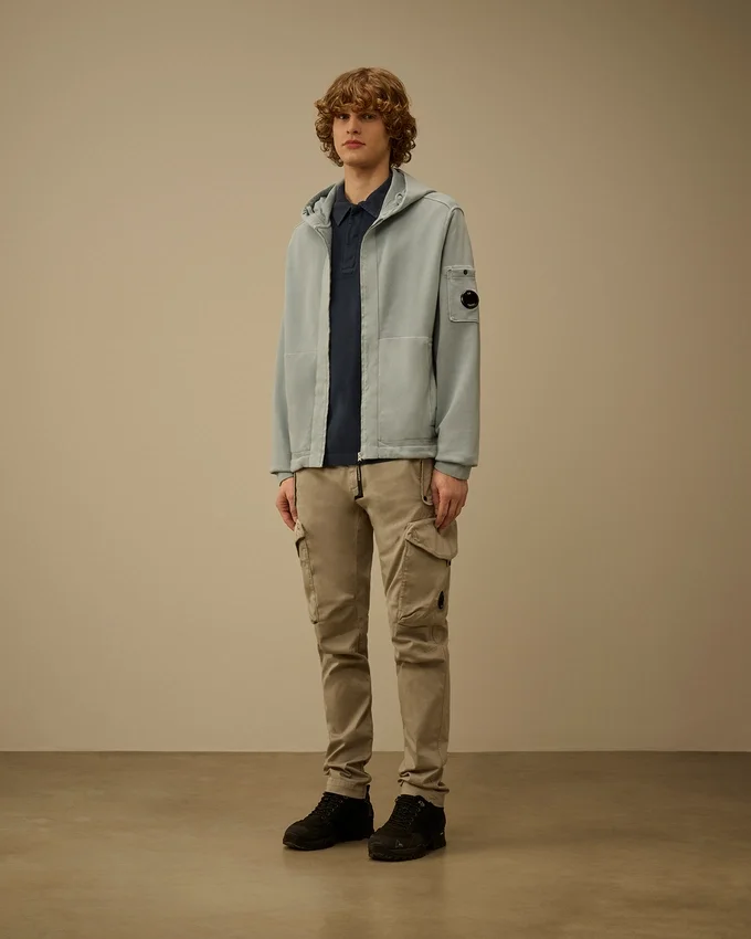 Huvsweatshirt i bomullsdiagonalfleece med dragkedja