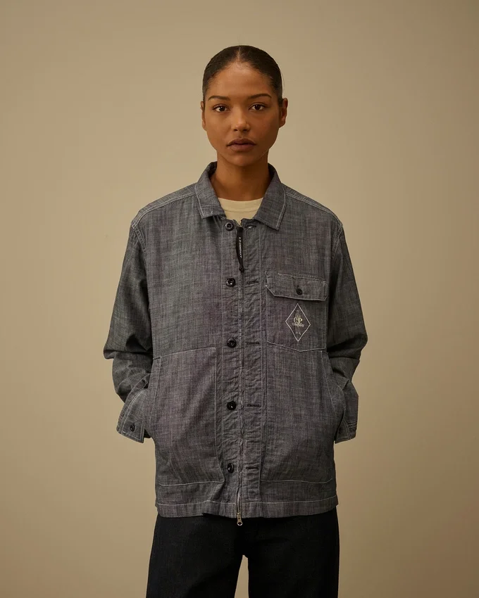 Långärmad chambray-skjorta med dragkedja