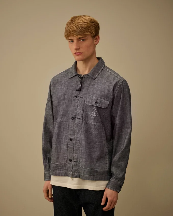 Långärmad chambray-skjorta med dragkedja