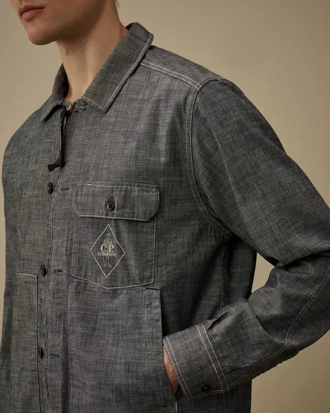 Långärmad chambray-skjorta med dragkedja