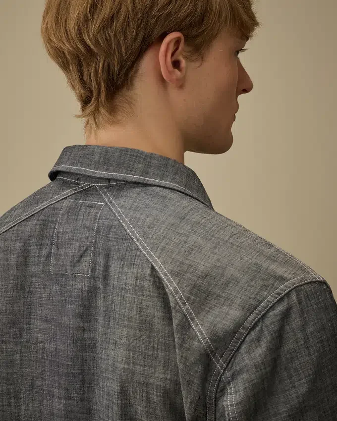 Långärmad chambray-skjorta med dragkedja