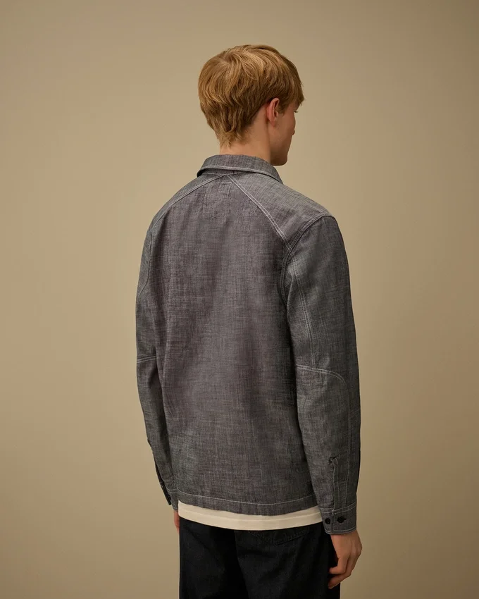 Långärmad chambray-skjorta med dragkedja