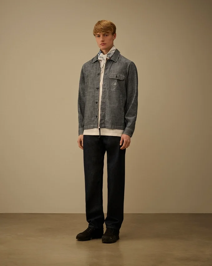 Långärmad chambray-skjorta med dragkedja