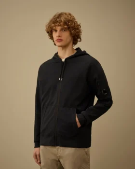 Lätt fleece-Sweatshirt med huva, dragkedja och Lens-motiv