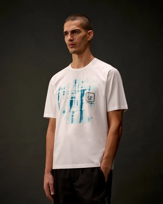 Metropolis Series: T-shirt i merceriserad jersey med korta ärmar och grafiskt tryckt logotyp