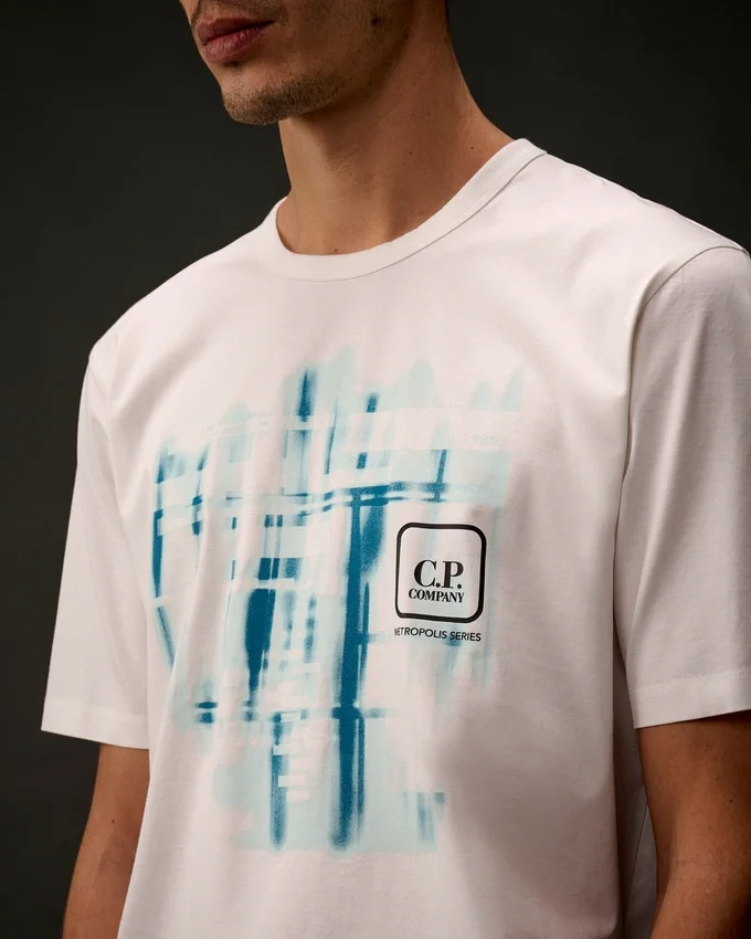 Metropolis Series: T-shirt i merceriserad jersey med korta ärmar och grafiskt tryckt logotyp