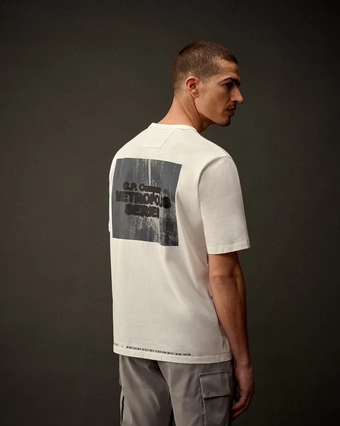 Metropolis Series: T-shirt med korta ärmar i merceriserad jersey och tryckt grafisk motiv