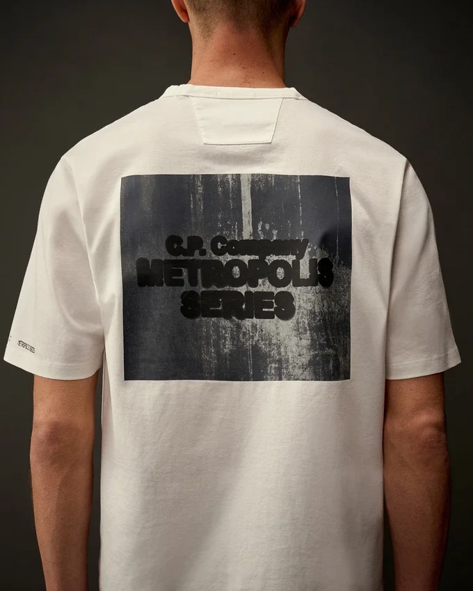 Metropolis Series: T-shirt med korta ärmar i merceriserad jersey och tryckt grafisk motiv
