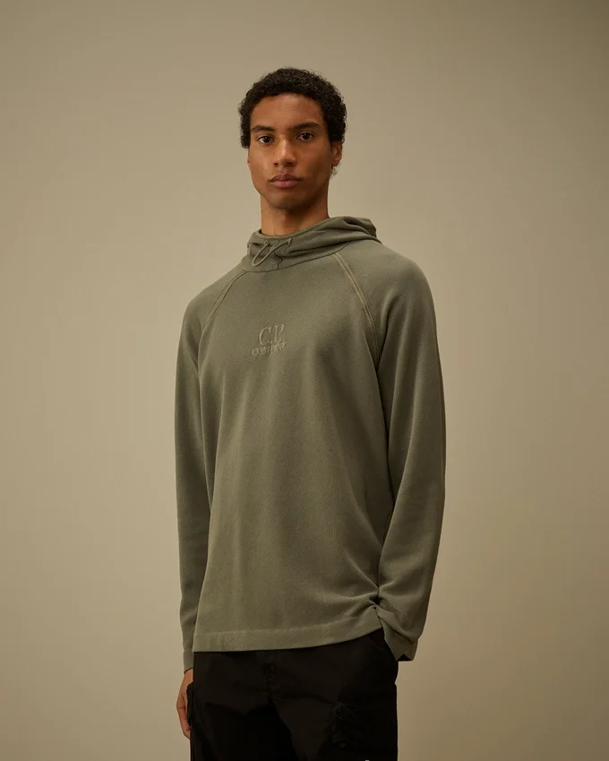 Tjock piqué-Sweatshirt med huva