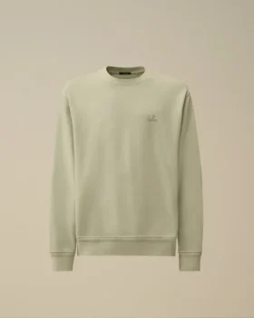 Tröja med rund hals, logotyp och resistfärgad diagonal bomullsfleece