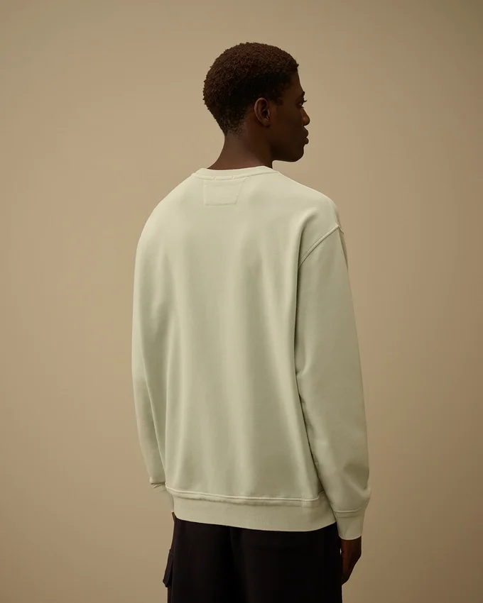 Tröja med rund hals, logotyp och resistfärgad diagonal bomullsfleece