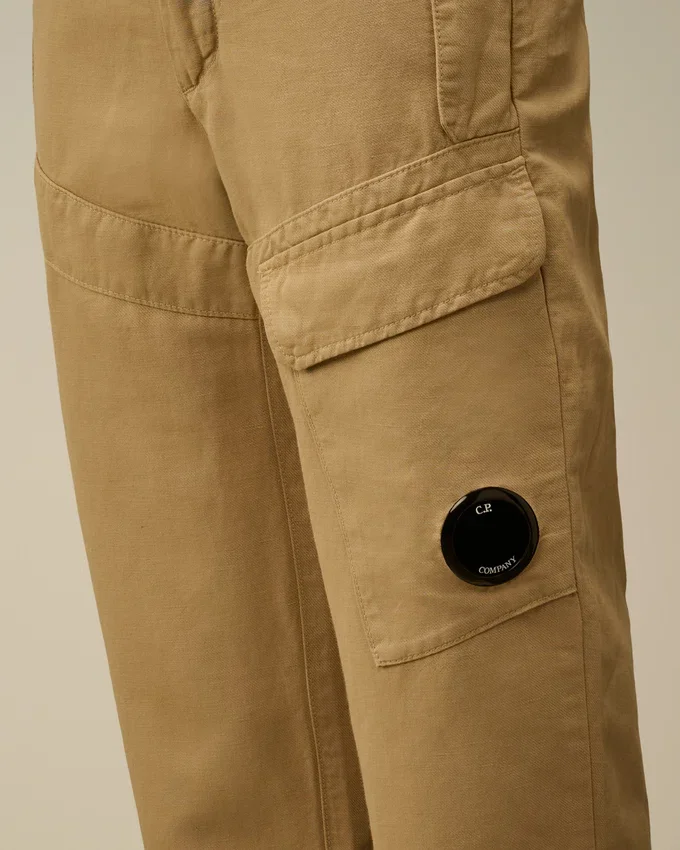 U16 Cargo-byxor i bomull/linne med Lens-detaljer